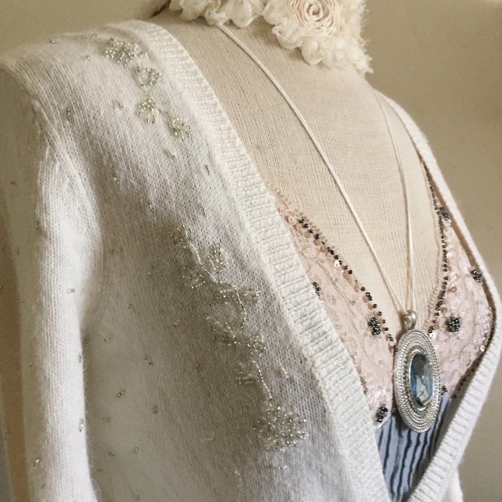 Vintage Beaded Angora Blend Cardigan - Picture 4 of 14